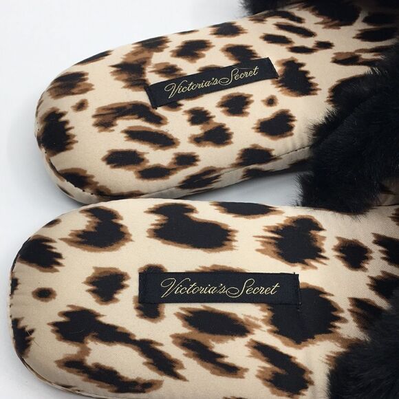 Victoria’s Secret leopard printed faux fur trim foam slipper Sz Small - Picture 3 of 8